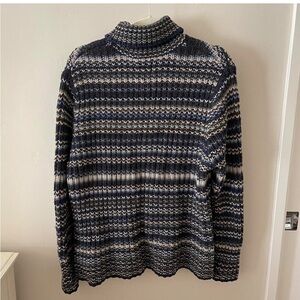 Vintage 100% Lambswool Handknit GAP 90s Y2K Unisex Blue Green Brown Sweater